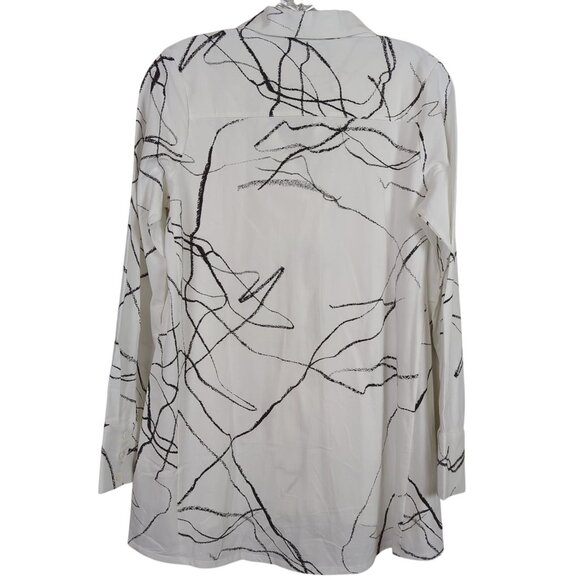 Wynne Layers long sleeve black white geometric high low Tunic button front sz XS - Picture 2 of 13